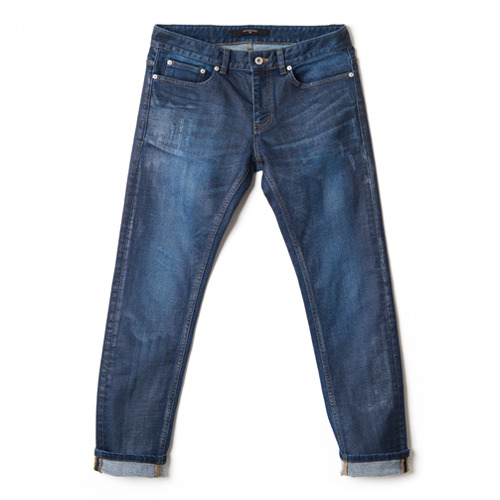 P-BLUE PRESS COATED JEANS 